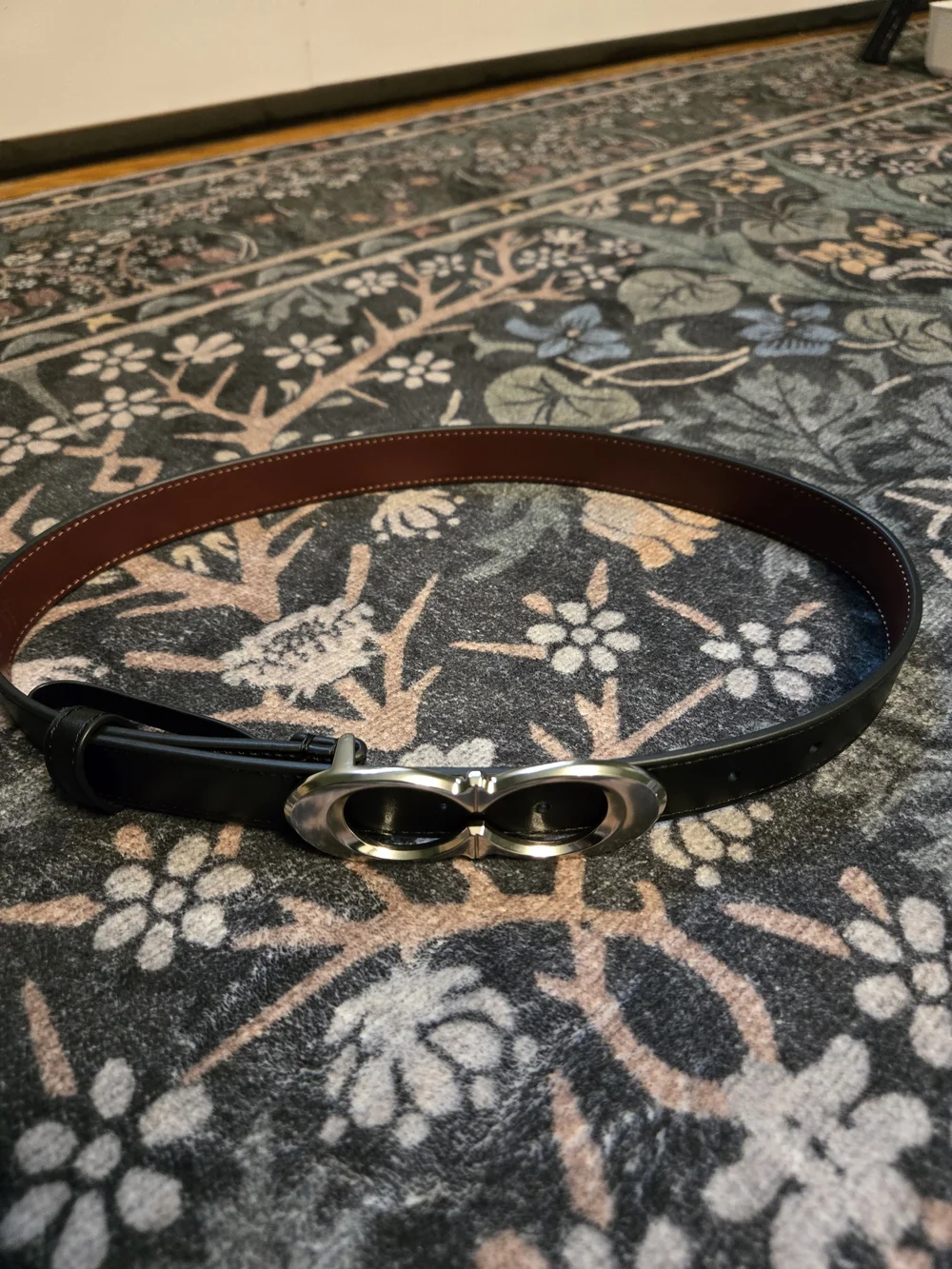 Coach Black Leather Waist Belt with Silver Signature Double-Loop Buckle
